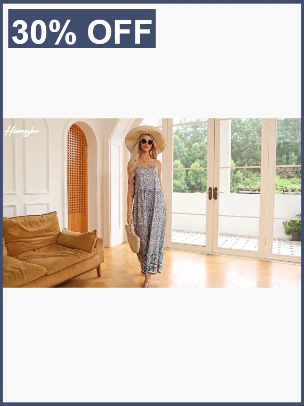 Boho Floral Patchwork Wide Leg Overalls - Sleeveless Romper with Pockets - Picture 7 of 7